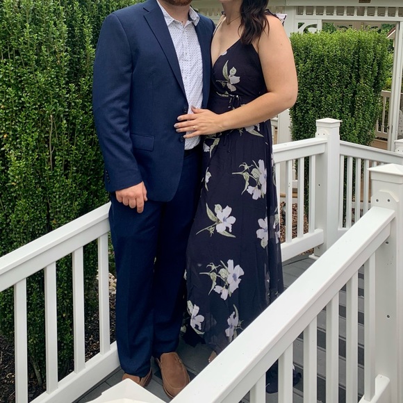 Navy blue floral wrap dress - Picture 2 of 3